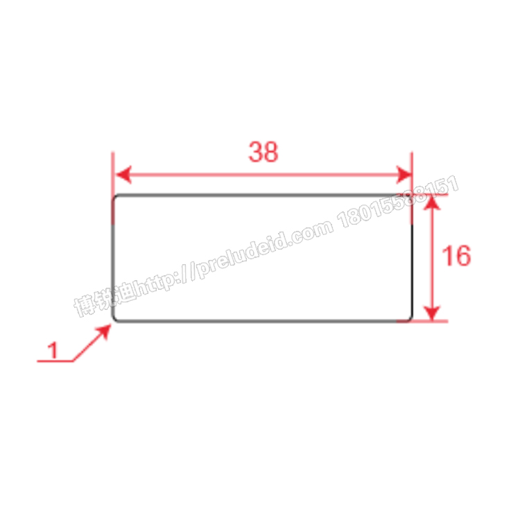 TH243-8423 标签尺寸示意图 38x16mm R角1mm