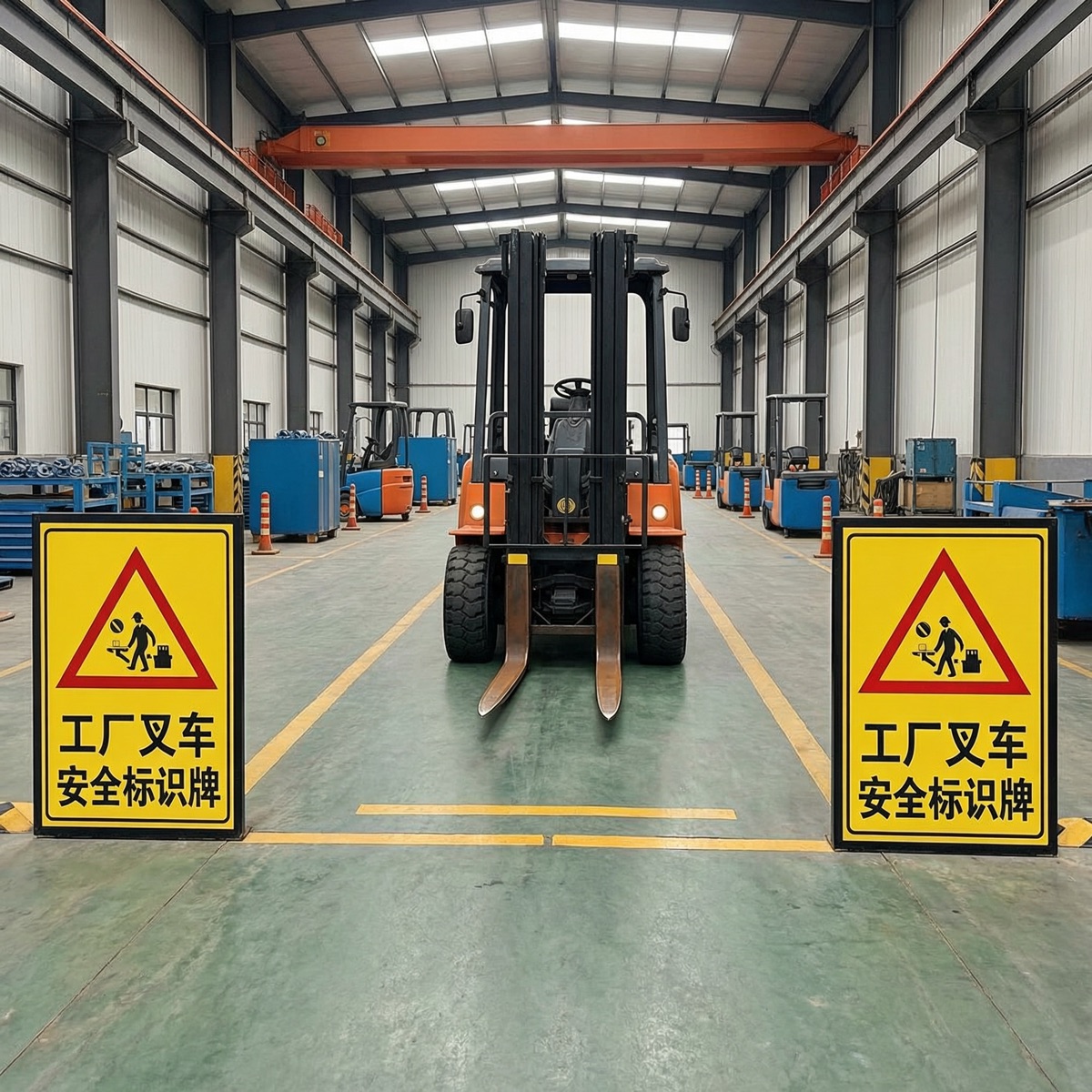工厂叉车行驶区域安全标识牌安装实景